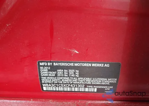 2012 BMW 328I from USA, damaged, VIN WBA3C1C5XCF431302